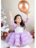 Lilac Tulle Pearls Beaded Short Flower Girl Dress